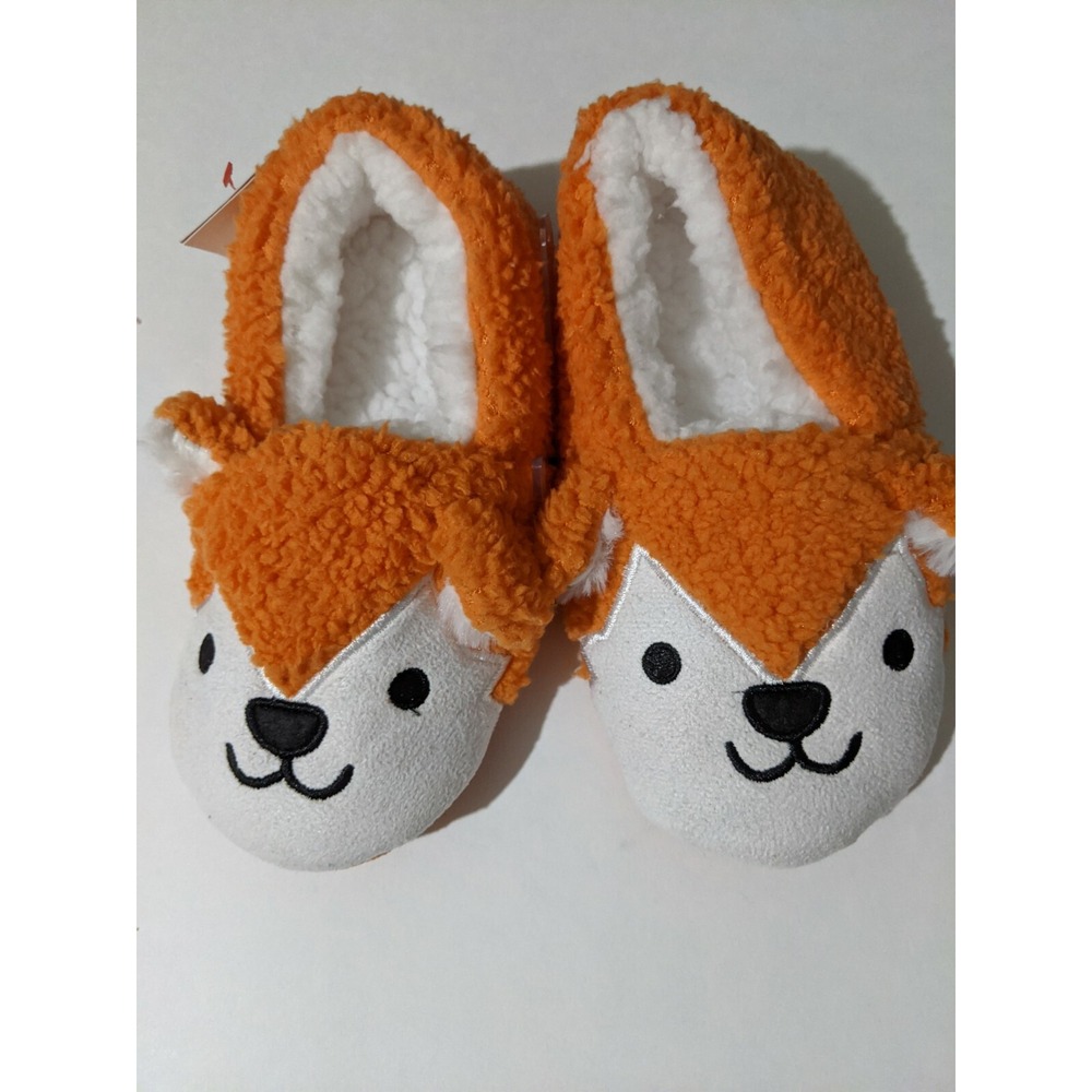 Cat & Jack Girls  Boys Orange & White Fox Slippers Size 4-5T NWT